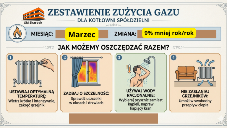 Zużycie gazu w kotłowniach SM „Skarbek” – marzec oraz podsumowanie okresu wrzesień–marzec